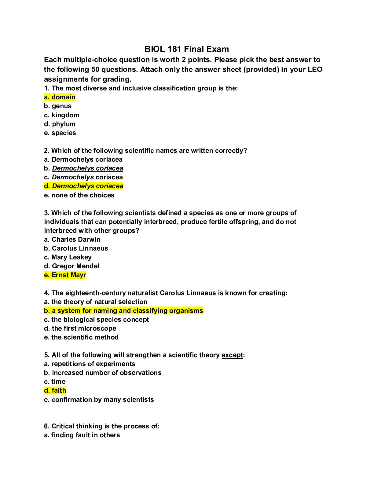 Preview image for BIOL 181 Final Exam